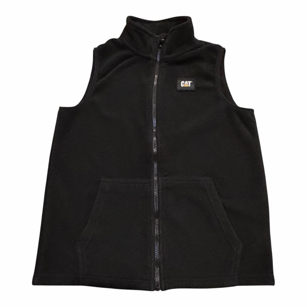 CAT Caterpillar Black Fleece Full Zip Vest Youth Medium 10/12 Outdoor Workwear